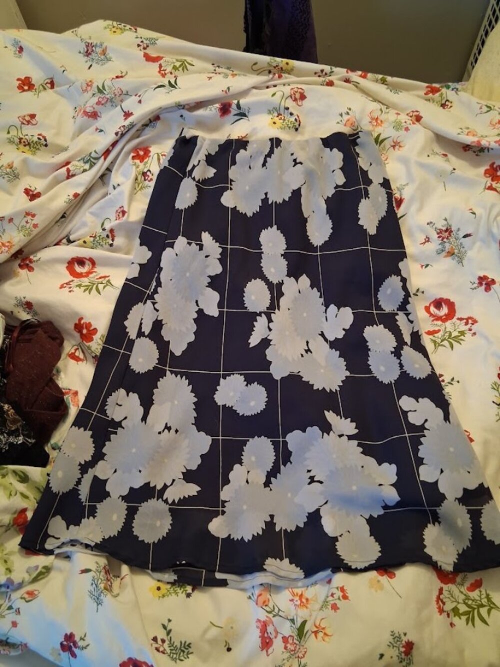 Attitude Lee Collection Floral Midi Skirt Womens Size 8 Navy Blue A-Line Lined